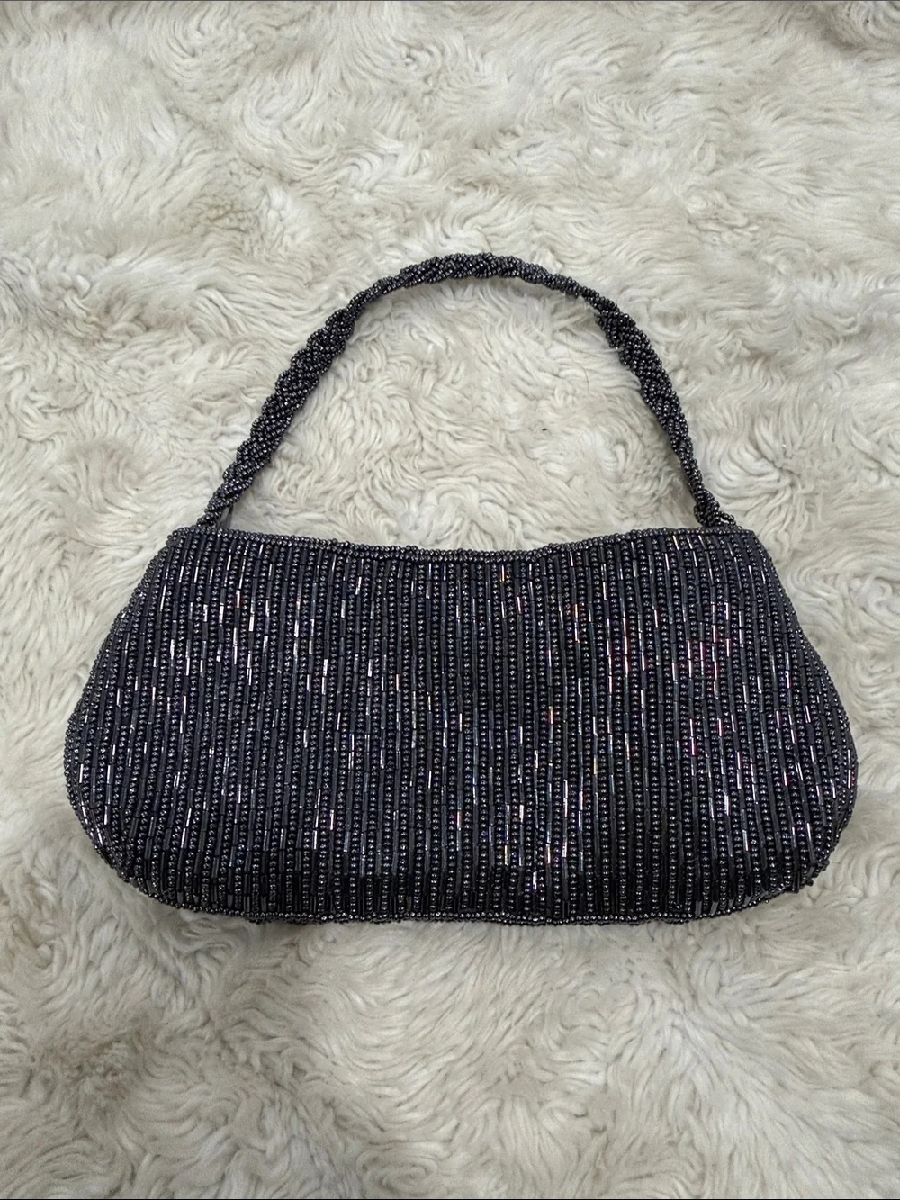Elegant Black Beaded Evening Shoulder Bag